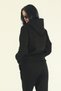 Women's Black Winter Cotton Puff Fabric Kangaroo Pocket Hooded Jogger Tracksuit Set - 6