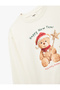 Crew Neck Fleece-Lined New Year Themed Long Sleeve Teddy Bear Printed Cotton Sweatshirt - 4