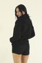 Women's Black Winter Cotton Puff Fabric Kangaroo Pocket Hooded Sweatshirt - 5