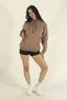 Women's Brown Winter Cotton Puff Fabric Kangaroo Pocket Hooded Sweatshirt