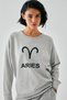 Women's Gray Aries Zodiac Sign Oversized 2 Thread Tracksuit Home Wear Set - 3