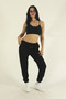 Women's Black Winter Cotton Puff Fabric Waist Elasticated Jogger Sweatpants