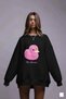 Women's Black Crew Neck Sweatshirt Dress – Pink Duck Printed 3 Yarn Ş Fleece-Lined Oversize - 4
