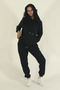 Women's Winter Cotton Tracksuit Set Kangaroo Pocket Hooded Sweatshirt Jogger-Black Regular Elastic Leg