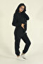 Women's Winter Cotton Tracksuit Set Kangaroo Pocket Hooded Sweatshirt Jogger-Black Regular Elastic Leg - 3