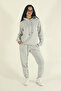 Women's Winter Fleece-Lined Tracksuit Set K Hooded Sweatshirt Jogger - Gray Regular Elastic Leg - 2