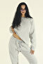 Women's Winter Fleece-Lined Tracksuit Set Crew Neck Sweatshirt Jogger - Gray Regular Elasticated Legs - 2