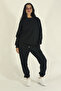 Women's Winter Fleece-Lined Tracksuit Set Crew Neck Sweatshirt Jogger-Black Regular Elasticated Leg - 2