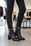 Black Fur Lined Zippered Women's Heeled Boots Pc-54975 Z - 3