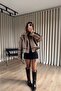 Milk Coffee Black Belt Detailed Fur Lined O Oversized Leather Coat - 6