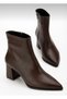 Bitter Coffee Leather Pointed Toe Women's Heeled Boots - 4
