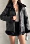 معطف جلدي نسائي أسود من Shearling Ov قصة فضفاضة uni - معطف جلدي من Shearling للدراجات النارية - 2