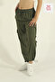 Women's Khaki Baggy Cut Parachute Fabric Leg Clip Oversized Trousers - 5