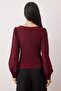 Bordo Büzgü Detaylı Dokuma Bluz TWOAW23BZ00633 - 4