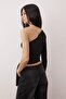 Siyah Fitted/Vücuda Oturan Bağlama Detaylı Tek Kol Crop Esnek Örme Bluz TWOAW23BZ00094 - 4