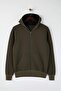 Haki  Regular/Normal Kesim Fermuarlı Kapüşonlu Dokulu Sweatshirt TMNAW26SW00067 - 5