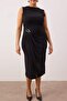 Siyah Bodycon Midi Aksesuar Detaylı Örme Büyük Beden Elbise TBBSS25AH00248 - 6