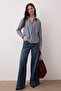 Lacivert Çizgili Oversize/Geniş Kalıp Gömlek TWOAW26GO00126 - 2