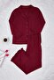 Bordo Gömlek Yaka Volan Detaylı Örme Pijama Takımı TBBAW25AI00056 - 3