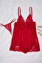 Kırmızı Tül Kurdele/Fiyonk ve Dantel Detaylı Kapsız Külotlu Babydoll/Fantezi Gecelik THMAW26LL00007 - 5