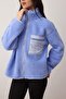 Winter Essentials Mavi Polar Fermuarlı Cep Detaylı Örme Hırka/Sweatshirt TWOAW24SW00071 - 3