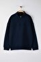 Büyük Beden Lacivert Oversize/Geniş Kesim Fermuarlı Sweatshirt TMNAW25AO00028 - 2