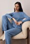 Mavi Çiçekli Baby Overloklu Fitilli/Pointel Örme Pijama Takımı THMAW26PT00220