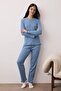 Mavi Çiçekli Baby Overloklu Fitilli/Pointel Örme Pijama Takımı THMAW26PT00220 - 2