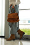 Women's Genuine Leather Hand and Shoulder Bag with Zippered Removable Inner Pocket Ornis Tan Suede - 3