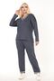 Women's Plus Size V-Neck Stripe Detailed Pocketed Tracksuit Set - 2