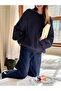 Women's Thessaloniki Knit Navy Blue Oversized Sweater, Women's Sweater - 4