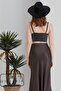 Verev Viscose Satin Fabric Bitter Brown Midi Length Skirt - 5
