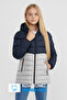 Girl's Windproof Thick Lined Navy Blue-Gray Hooded Coat - 2