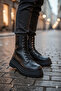 Rubber Sole Waterproof Zippered Black Women's Boots - 2