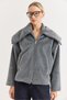 Women's Faux Fur Zippered Coat with Pockets Smoked - 2