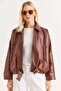 Women's Stylish Faux Leather Zippered Black Coat - 3