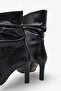 Malira Women's Drawstring Detailed Pointed Toe Heeled Boots - Black - 2