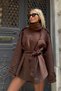 Zr Model Suede Leather Jacket with Epaulet Detail and Mock Neck Belts - 3