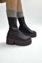 Brown Thick Sole Stretch Women's Boots P9020 - 4