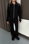 Women's Black Striped Wide Leg Zippered Modal Fabric Tracksuit Set - 7