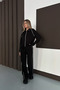 Women's Black Striped Wide Leg Zippered Modal Fabric Tracksuit Set - 6