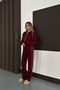 Women's Burgundy Striped Wide Leg Zippered Modal Fabric Tracksuit Set - 5