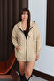 Women's 3 Thread Fleece Hooded 75cm Oversize Sweat Cardigan 1129 Beige - 6