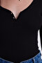 Women's Slim Fit Slim Fit Cotton V-Neck Black Blouse - 3