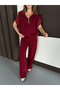 Burgundy Modal Fabric Parachute Detailed Relax Fit Zippered Vest Set Stylish Bottom and Top Set - 5
