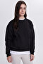 Women's Oversized Wide Cut Cotton Crew Neck Black Sweatshirt - 2