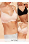 Set of 2 - Bra with Lace Detail and Hook and Eye Closure