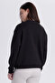 Women's Oversized Wide Cut Cotton Crew Neck Black Sweatshirt - 7