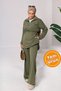 Women's Khaki Hijab Set ♦   Zippered Waist Tunic with Tie ♦   Wide Leg Pants ♦   Two Yarns Knitted