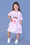 Girl's Printed Stone Embroidered Elastic Waist Two Side Pockets Dress - 3